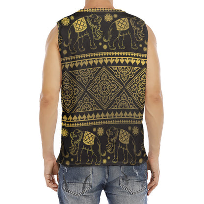 Ethnic Thai Elephant Pattern Print Men's Fitness Tank Top