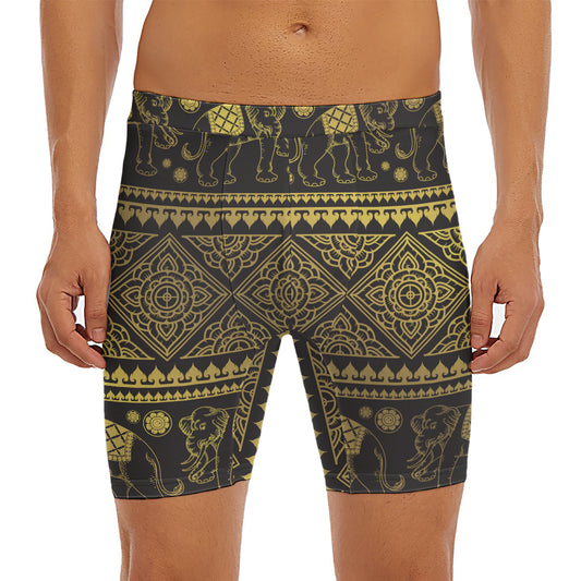 Ethnic Thai Elephant Pattern Print Men's Long Boxer Briefs