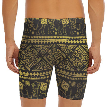 Ethnic Thai Elephant Pattern Print Men's Long Boxer Briefs