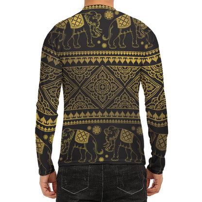 Ethnic Thai Elephant Pattern Print Men's Long Sleeve Rash Guard