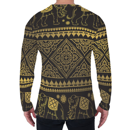 Ethnic Thai Elephant Pattern Print Men's Long Sleeve T-Shirt