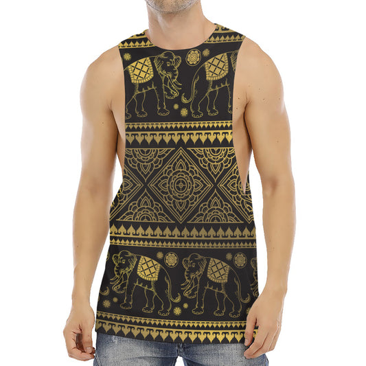 Ethnic Thai Elephant Pattern Print Men's Muscle Tank Top