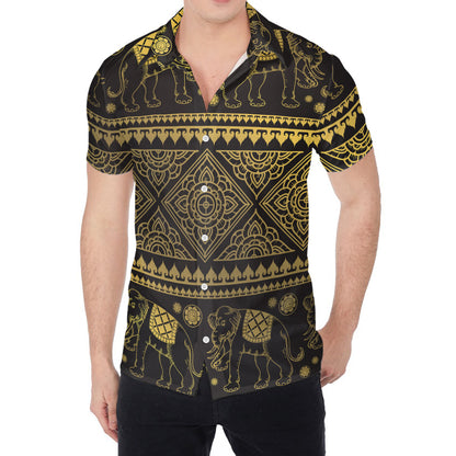 Ethnic Thai Elephant Pattern Print Men's Shirt