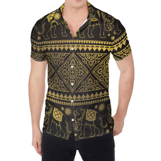 Ethnic Thai Elephant Pattern Print Men's Shirt