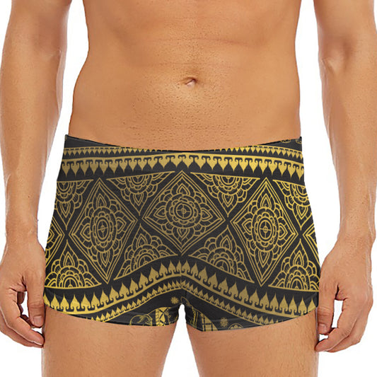 Ethnic Thai Elephant Pattern Print Men's Short Boxer Briefs