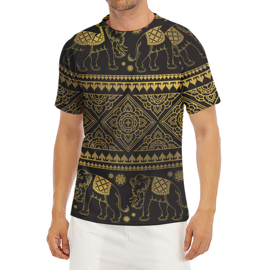 Ethnic Thai Elephant Pattern Print Men's Short Sleeve Rash Guard