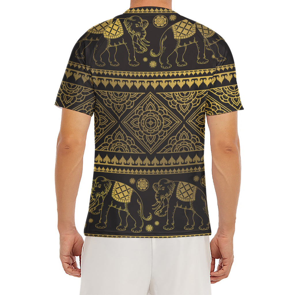 Ethnic Thai Elephant Pattern Print Men's Short Sleeve Rash Guard