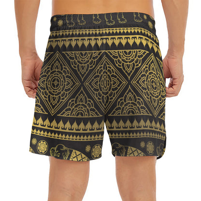 Ethnic Thai Elephant Pattern Print Men's Split Running Shorts