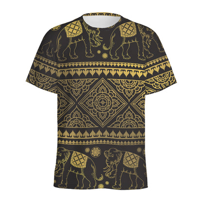 Ethnic Thai Elephant Pattern Print Men's Sports T-Shirt