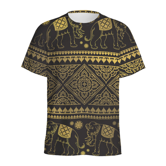 Ethnic Thai Elephant Pattern Print Men's Sports T-Shirt