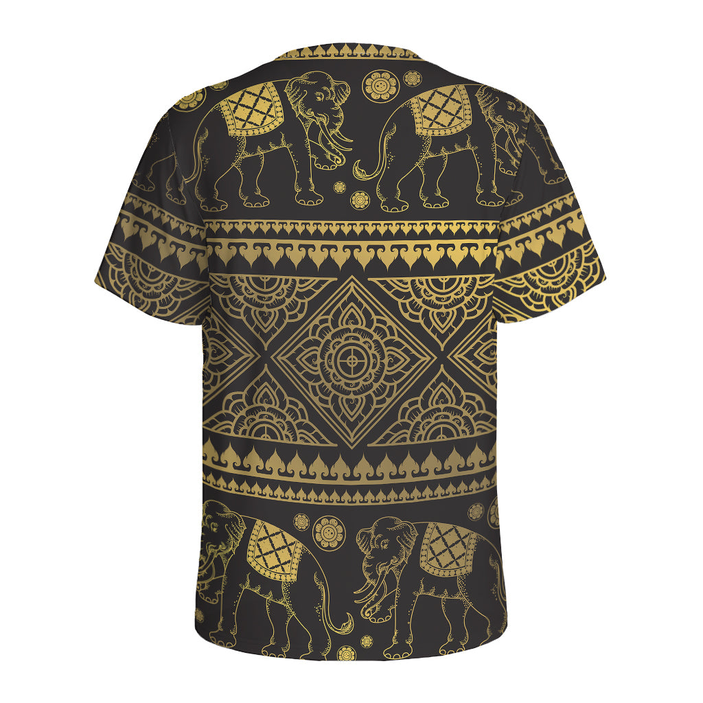 Ethnic Thai Elephant Pattern Print Men's Sports T-Shirt