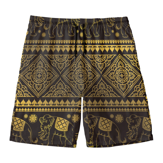 Ethnic Thai Elephant Pattern Print Men's Swim Trunks