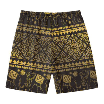 Ethnic Thai Elephant Pattern Print Men's Swim Trunks