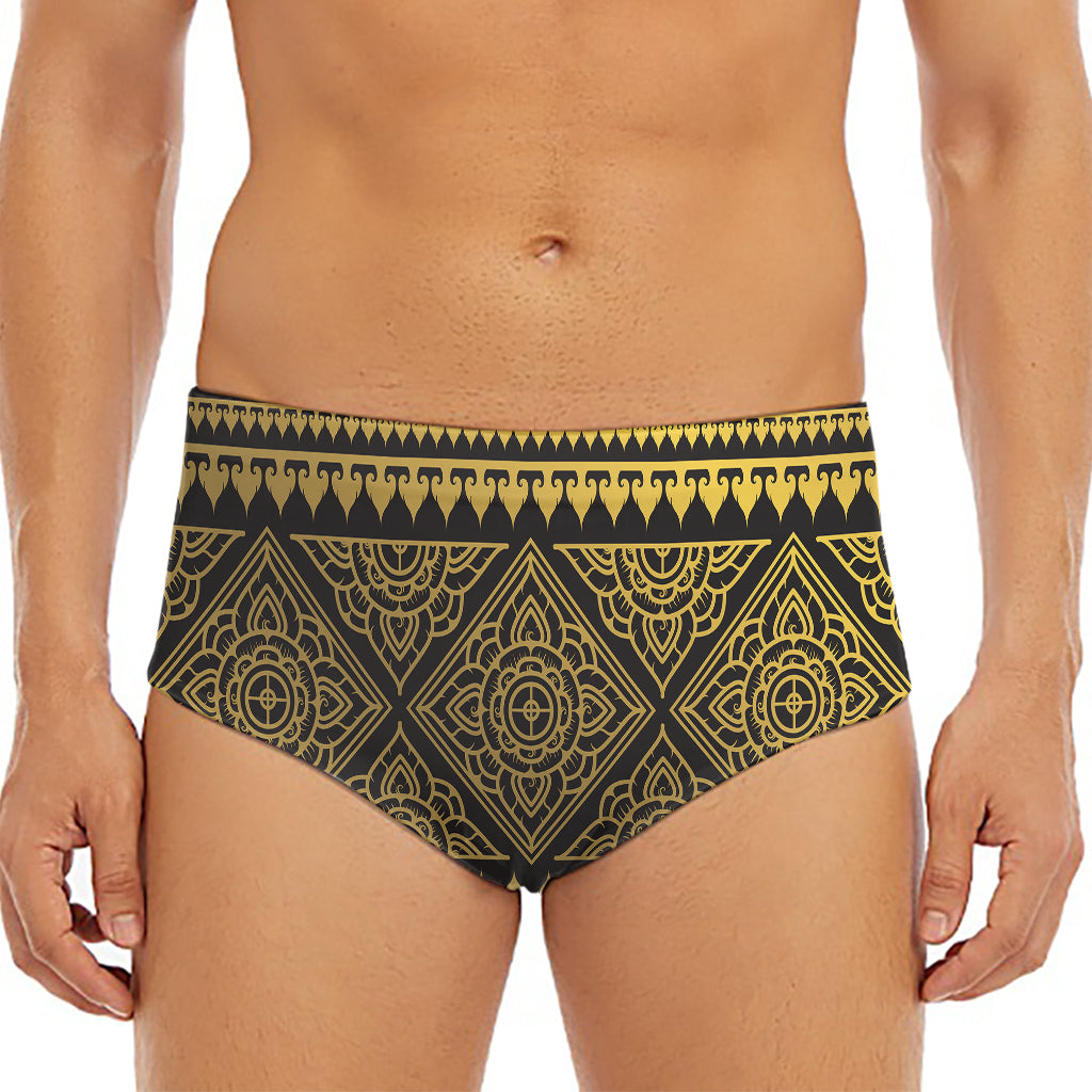 Ethnic Thai Elephant Pattern Print Men's Triangle Swim Briefs