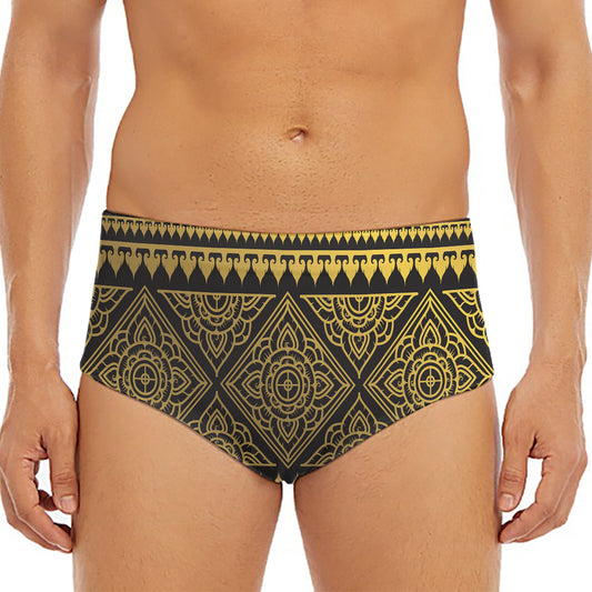Ethnic Thai Elephant Pattern Print Men's Triangle Swim Briefs