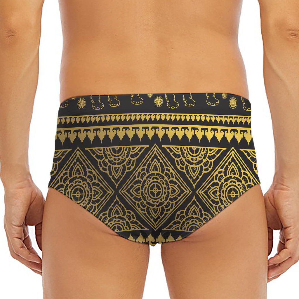 Ethnic Thai Elephant Pattern Print Men's Triangle Swim Briefs