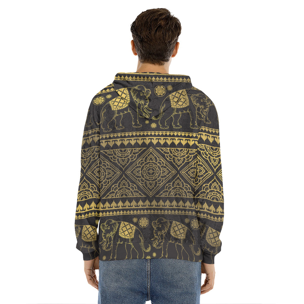 Ethnic Thai Elephant Pattern Print Men's Velvet Pullover Hoodie