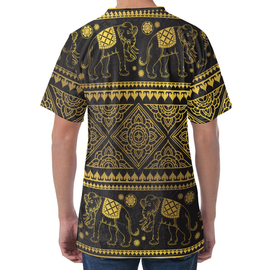 Ethnic Thai Elephant Pattern Print Men's Velvet T-Shirt