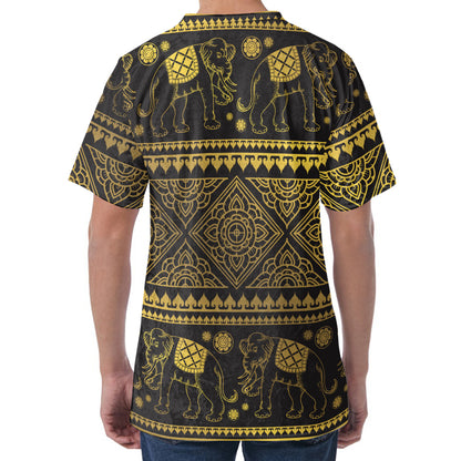 Ethnic Thai Elephant Pattern Print Men's Velvet T-Shirt