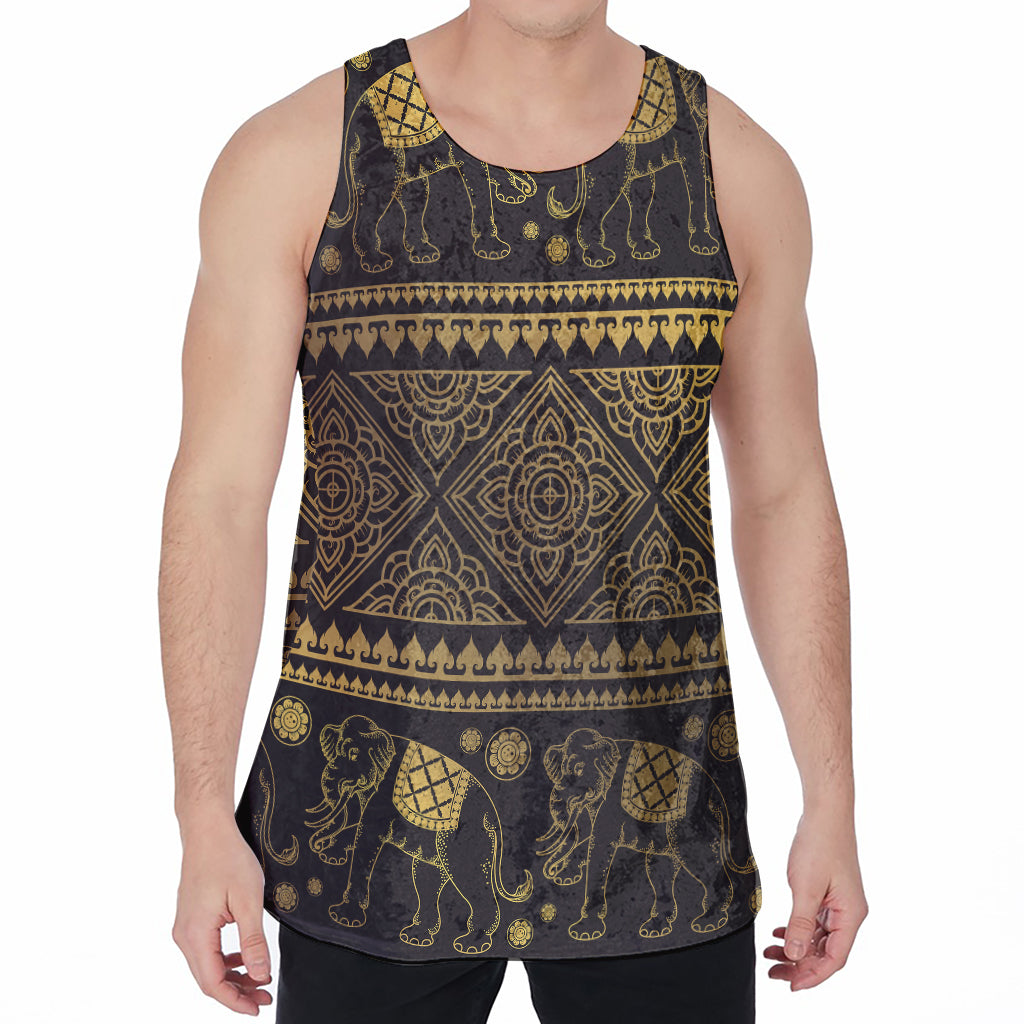 Ethnic Thai Elephant Pattern Print Men's Velvet Tank Top