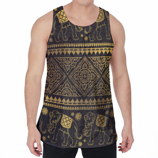 Ethnic Thai Elephant Pattern Print Men's Velvet Tank Top
