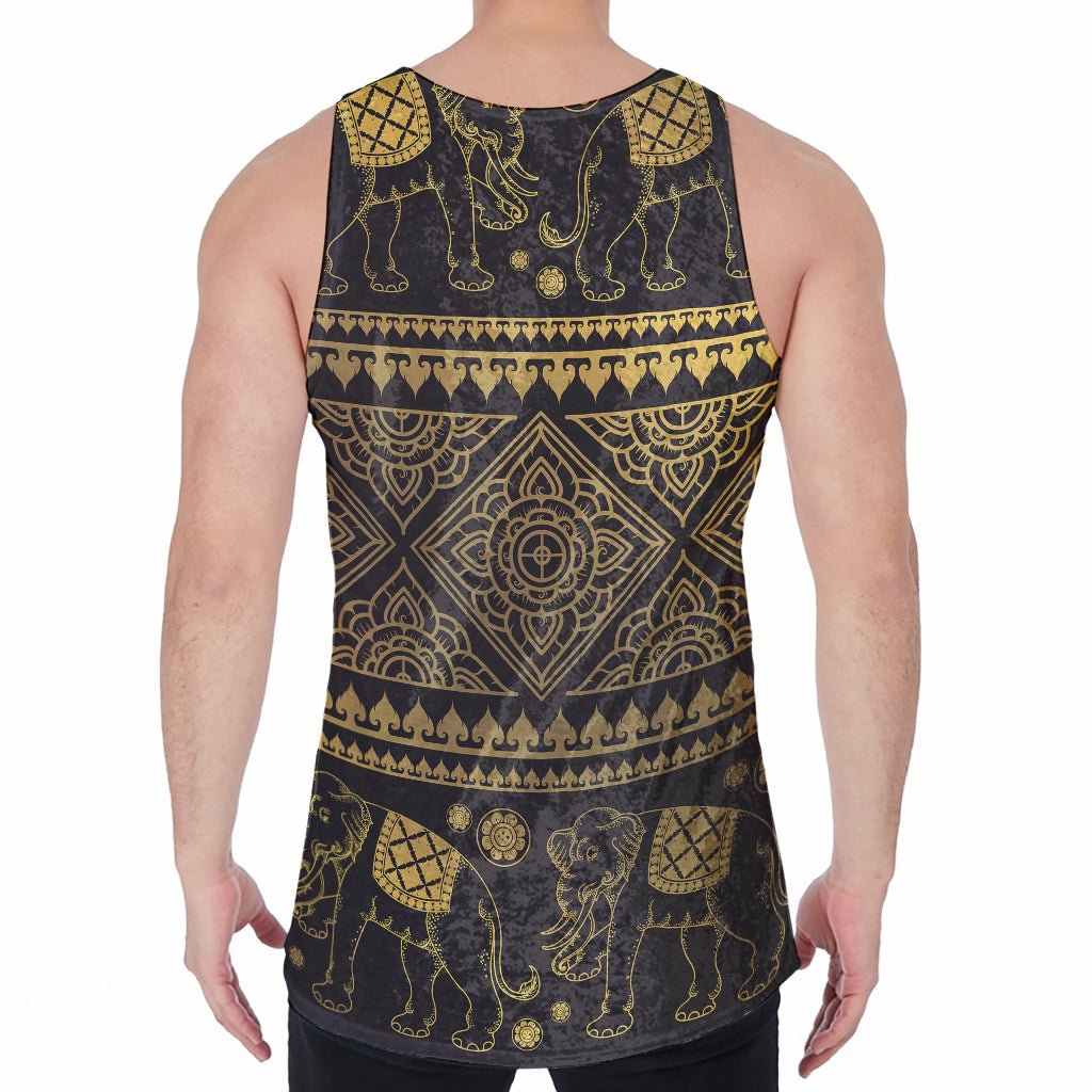 Ethnic Thai Elephant Pattern Print Men's Velvet Tank Top