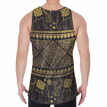 Ethnic Thai Elephant Pattern Print Men's Velvet Tank Top