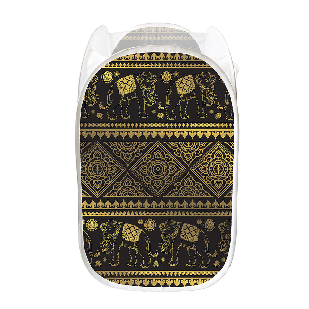 Ethnic Thai Elephant Pattern Print Mesh Laundry Hamper