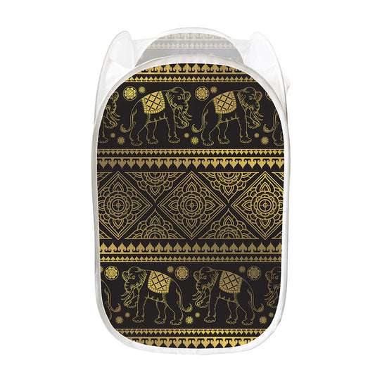 Ethnic Thai Elephant Pattern Print Mesh Laundry Hamper