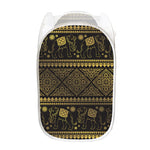 Ethnic Thai Elephant Pattern Print Mesh Laundry Hamper