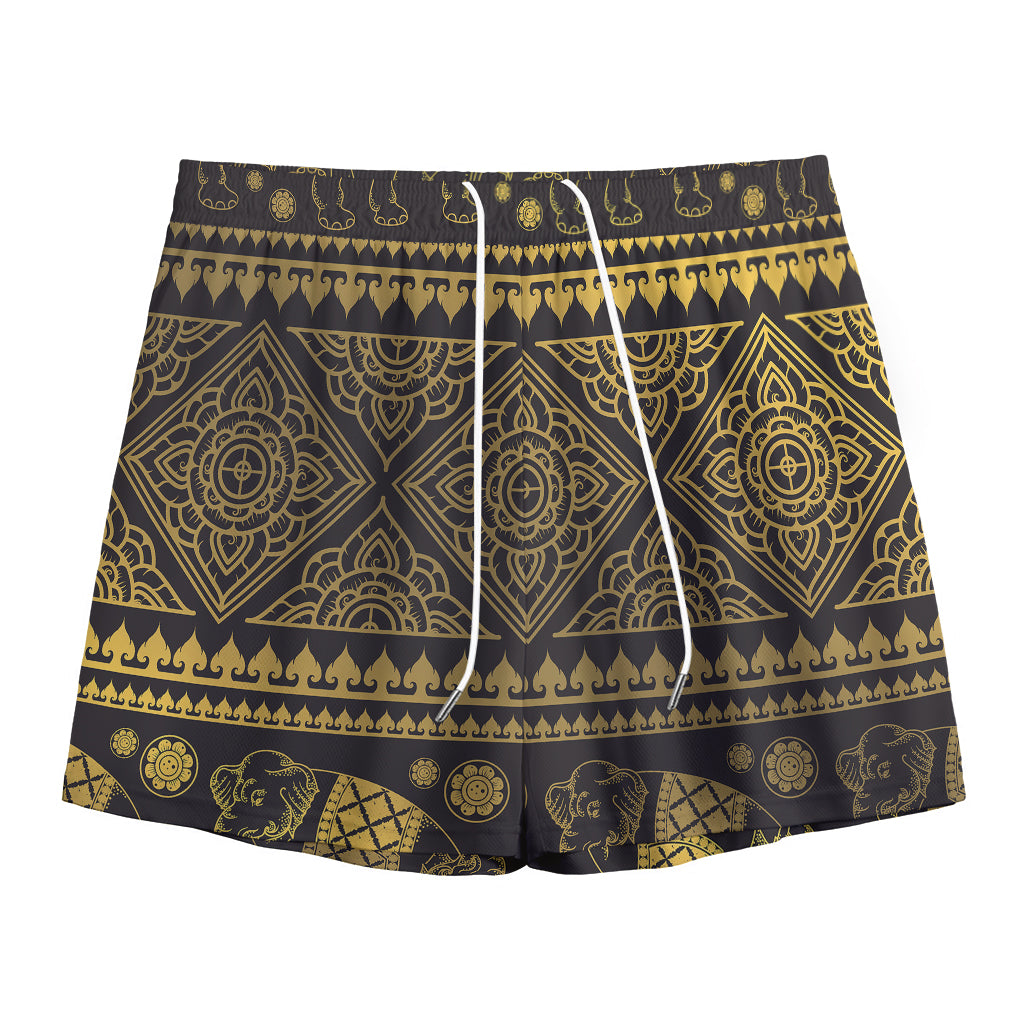Ethnic Thai Elephant Pattern Print Mesh Shorts