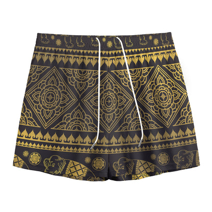 Ethnic Thai Elephant Pattern Print Mesh Shorts
