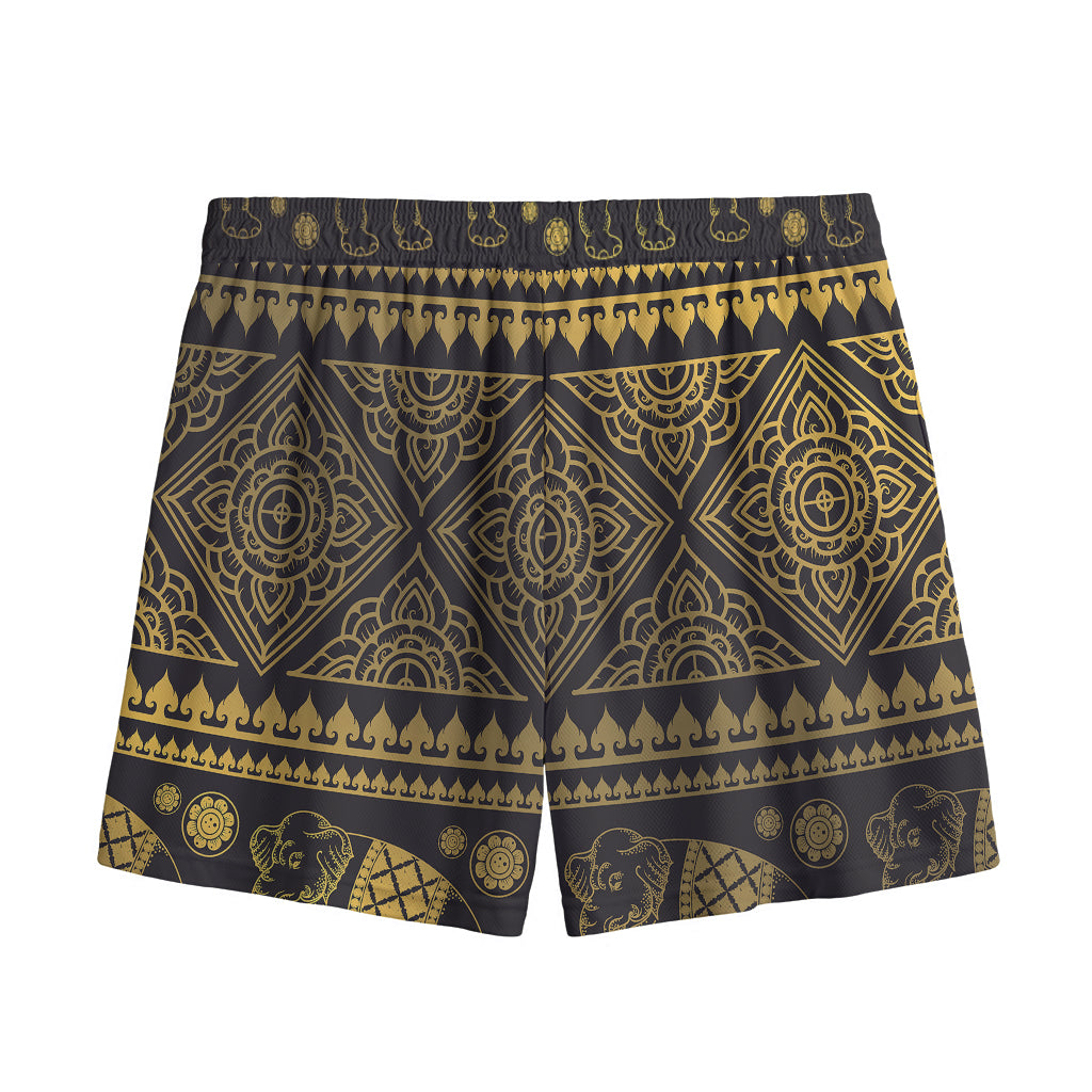 Ethnic Thai Elephant Pattern Print Mesh Shorts
