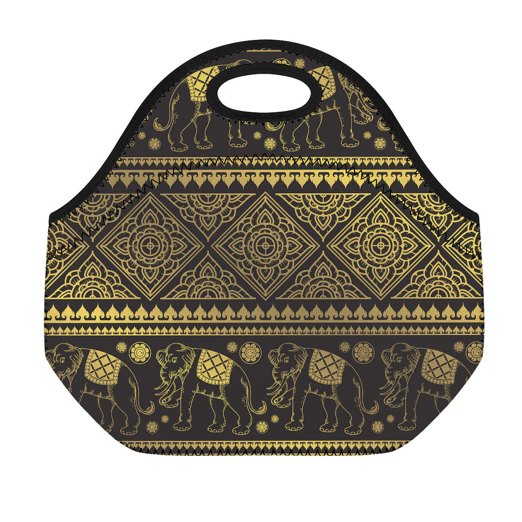 Ethnic Thai Elephant Pattern Print Neoprene Lunch Bag
