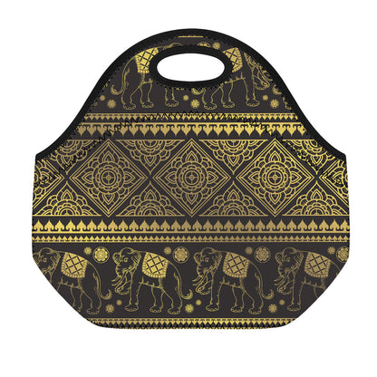 Ethnic Thai Elephant Pattern Print Neoprene Lunch Bag