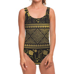 Ethnic Thai Elephant Pattern Print One Piece Swimsuit