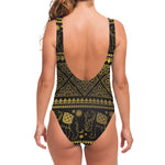Ethnic Thai Elephant Pattern Print One Piece Swimsuit