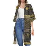 Ethnic Thai Elephant Pattern Print Open Front Beach Cover Up