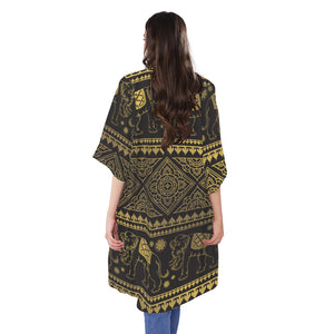 Ethnic Thai Elephant Pattern Print Open Front Beach Cover Up