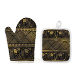Ethnic Thai Elephant Pattern Print Oven Mitt And Pot Holder Set