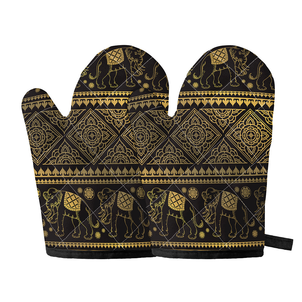 Ethnic Thai Elephant Pattern Print Oven Mitts