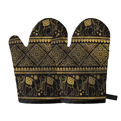 Ethnic Thai Elephant Pattern Print Oven Mitts