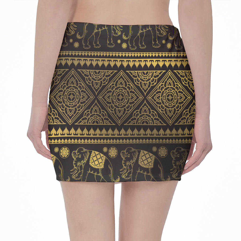 Ethnic Thai Elephant Pattern Print Pencil Mini Skirt