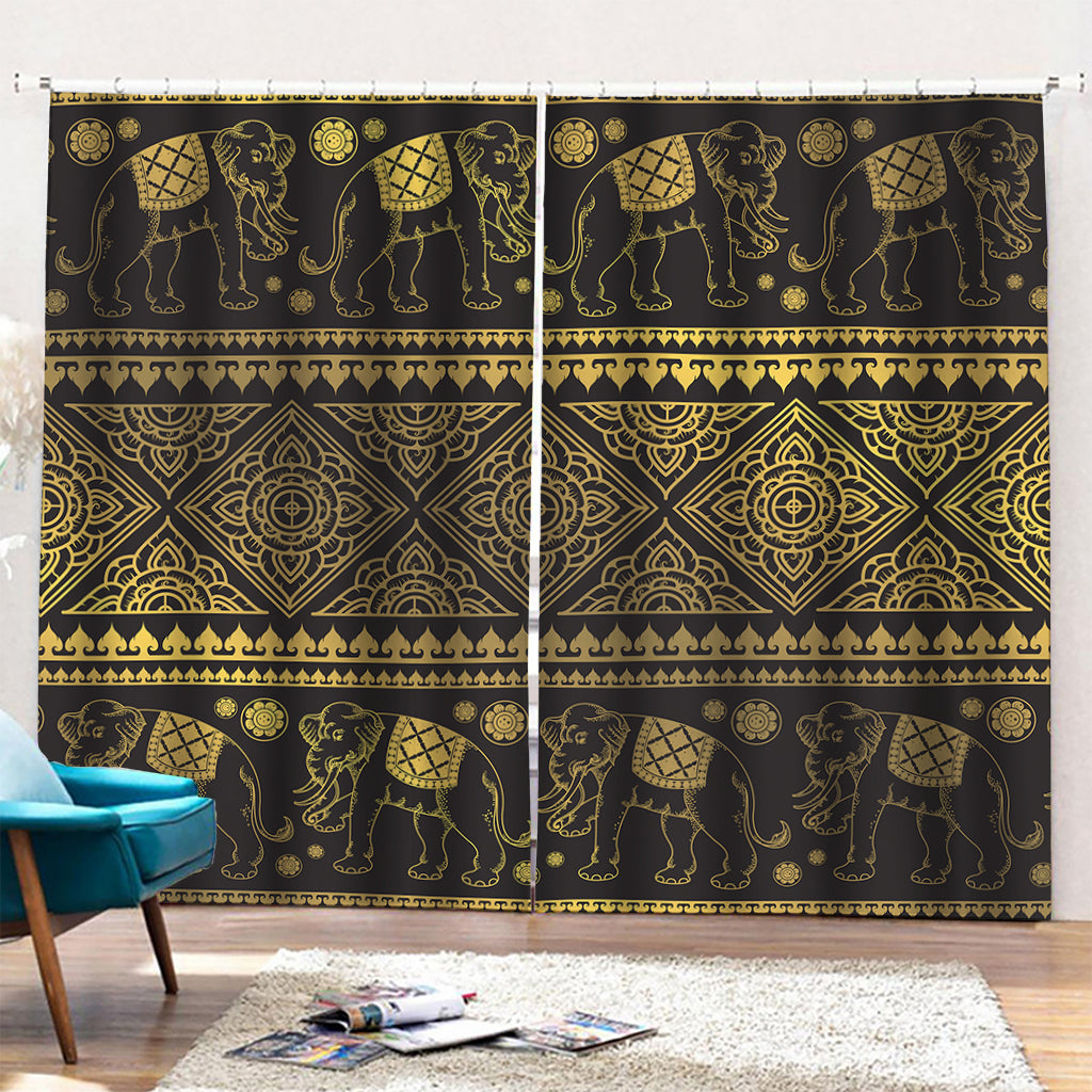 Ethnic Thai Elephant Pattern Print Pencil Pleat Curtains