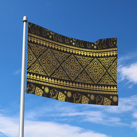 Ethnic Thai Elephant Pattern Print Polyester Flag