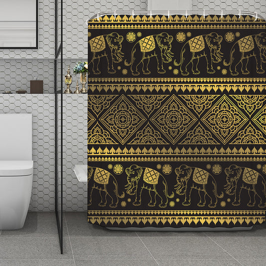 Ethnic Thai Elephant Pattern Print Polyester Shower Curtain