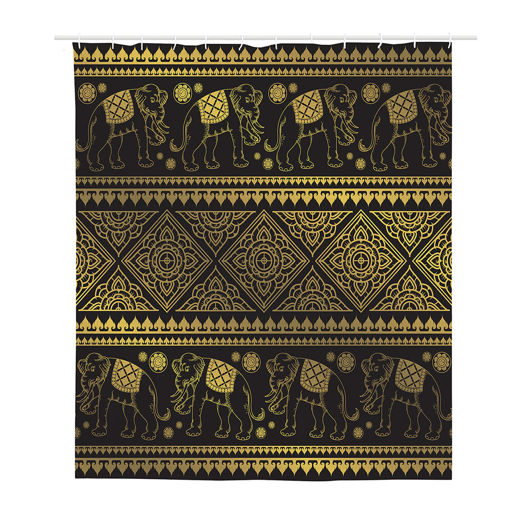 Ethnic Thai Elephant Pattern Print Polyester Shower Curtain