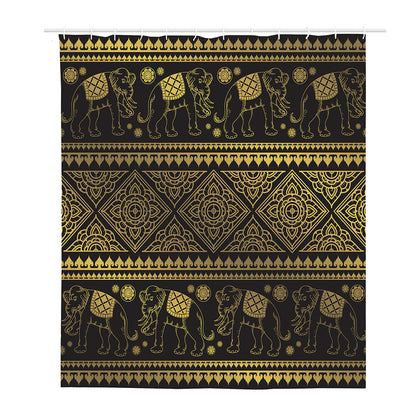 Ethnic Thai Elephant Pattern Print Polyester Shower Curtain