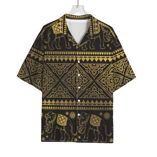 Ethnic Thai Elephant Pattern Print Rayon Hawaiian Shirt