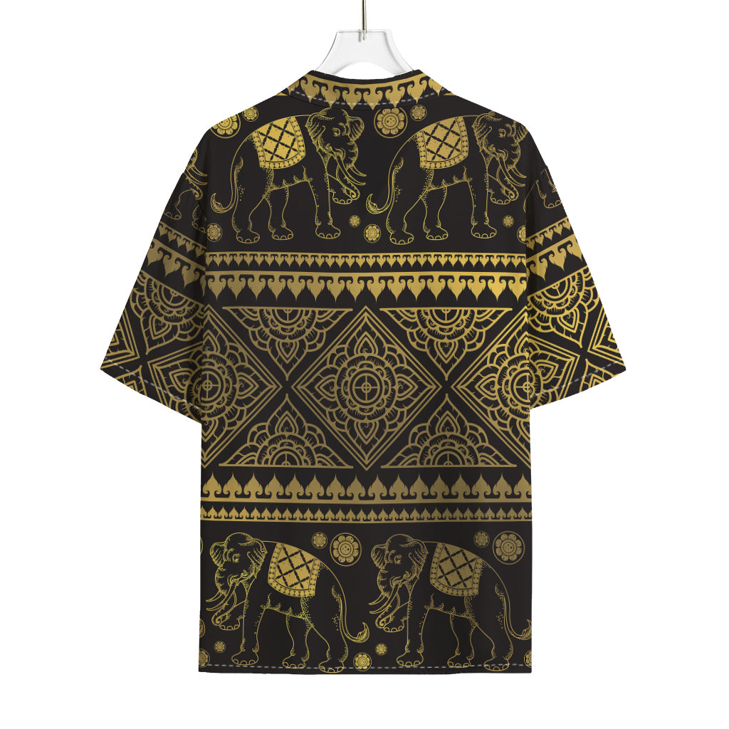Ethnic Thai Elephant Pattern Print Rayon Hawaiian Shirt